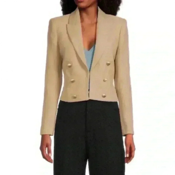 House of Harlow 1960 tweed blazer women’s tan gold buttons sz XS used like new - Picture 1 of 11